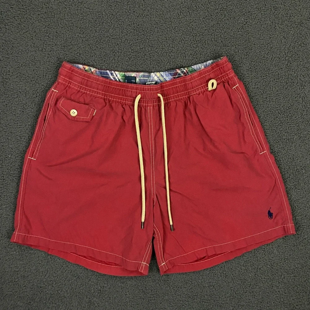Vintage Polo Ralph Lauren Swim Shorts Mens MEdium Red Pony Mesh Lined Trunks